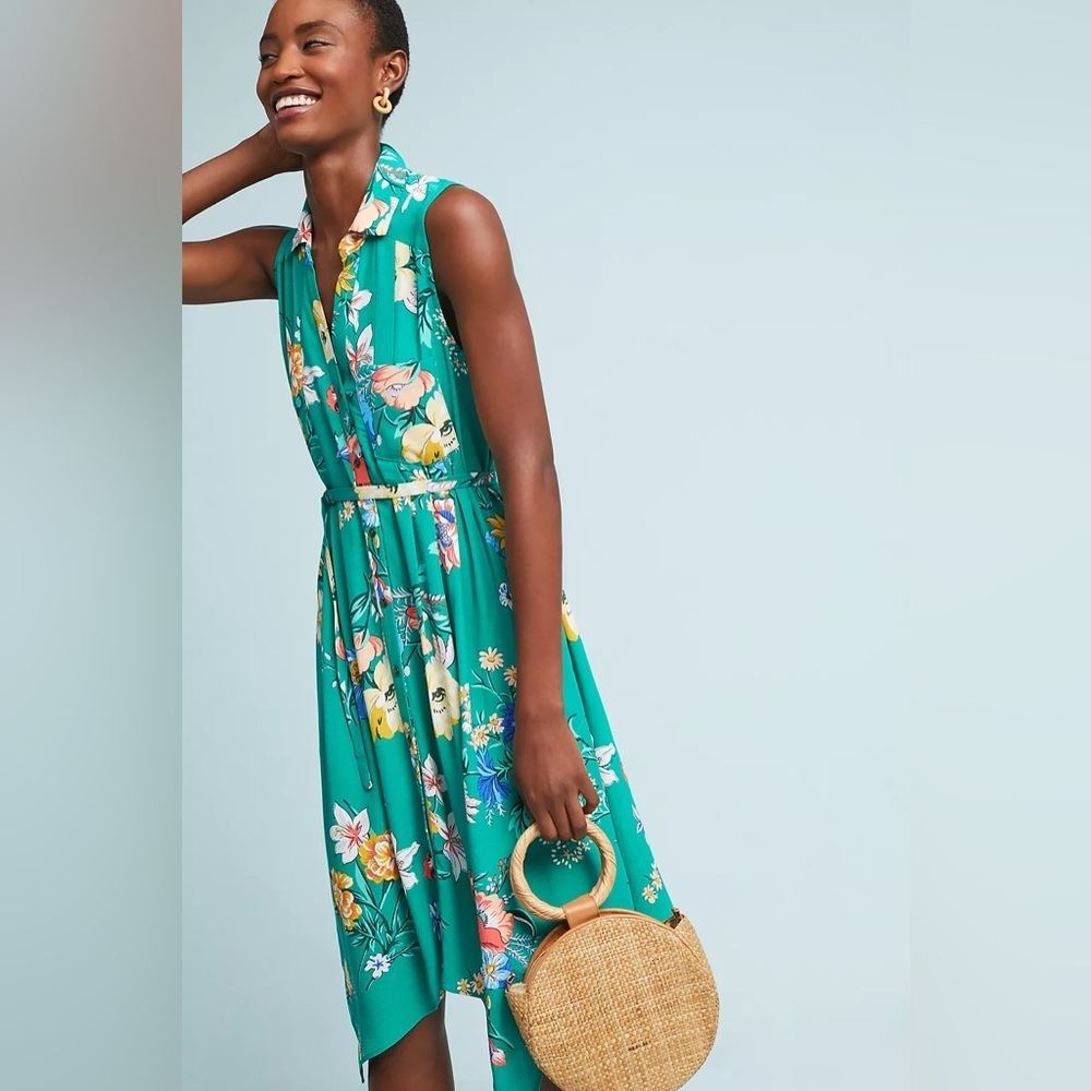 Maeve Rory Green Floral Sleeveless shirt dress, size 2 - Picture 3 of 14